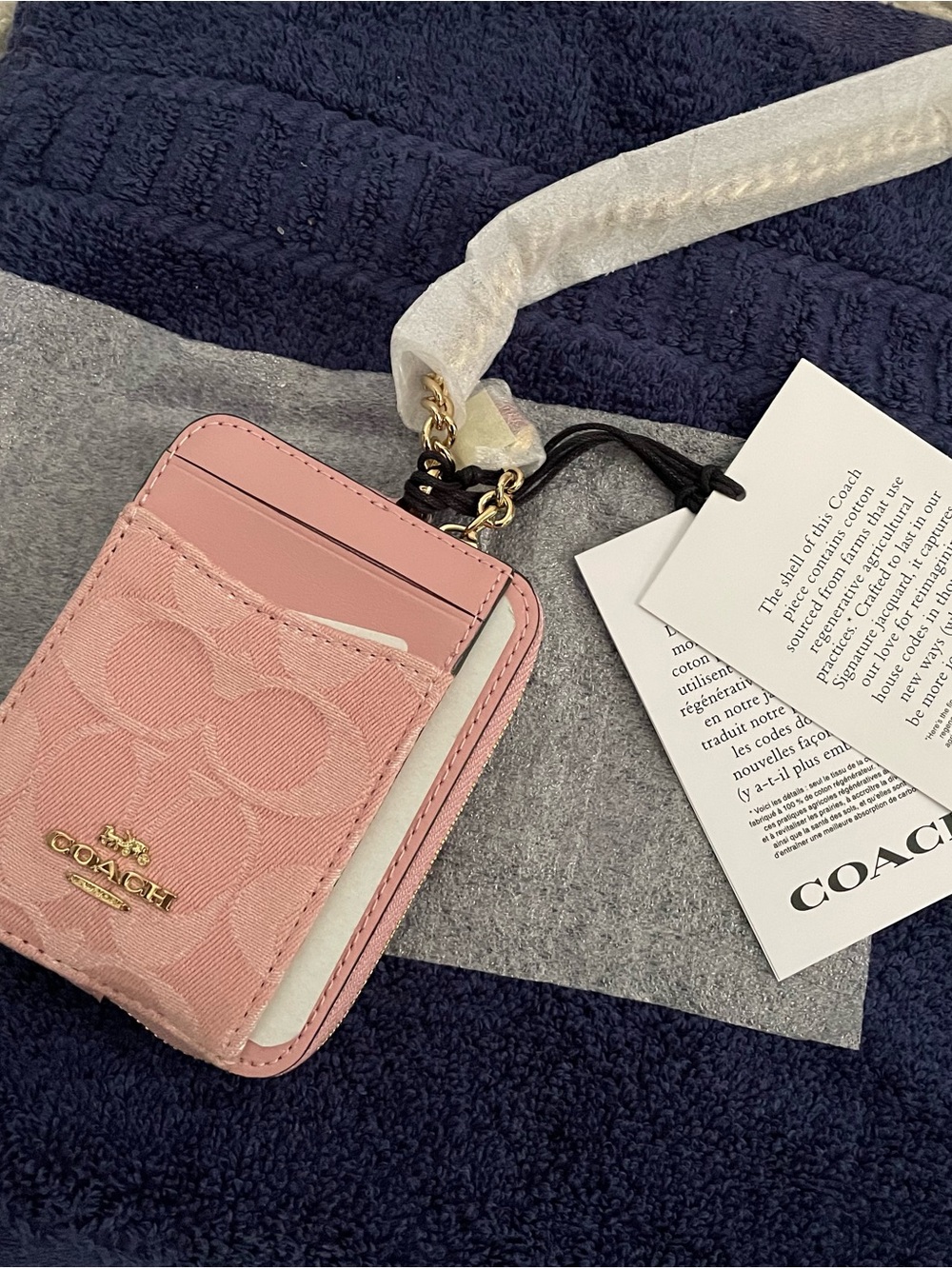Coach Pink Denim Signature Zip Card Case